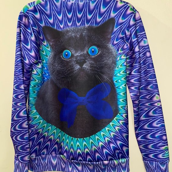 PSYCHEDILLIC CAT LONG SLEEVE TEE SHIRT - Picture 2 of 4